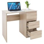 Ml - design bureau avec 3 tiroirs 90x76x50 cm en chne sonoma beaucoup despace de rangement