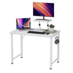 Bureau dordinateur - marque - modle - cadre mtallique - support cran - blanc