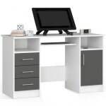 Bureau dordinateur akord ana blanc 124 cm 1 porte 3 tiroirs fa�ade gris graphite 5 �tag�res 124x52x74 ...