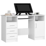 Bureau dordinateur akord ana blanc 124 cm 1 porte 3 tiroirs fa�ade blanche 5 �tag�res 124x52x74 cm