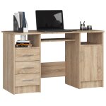 Bureau dordinateur akord ana chne sonoma 124 cm 1 porte 3 tiroirs faade chne sonoma 5 tagres 124x52x74 ...