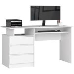 Bureau dordinateur akord clp blanc 135 cm 3 tiroirs fa�ade blanche 2 �tag�res 135x60x77 cm