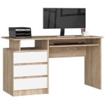 Bureau dordinateur akord clp chne sonoma 135 cm 3 tiroirs faade blanche 2 tagres 135x60x77 cm