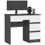 Bureau dordinateur akord droit a7 gris graphite 90 cm 4 tiroirs fa�ade blanche 90x50x77 cm