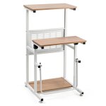 Costway bureau d?ordinateur assis - debout rglable en hauteur poste de travail avec support dimprimante ...