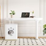 Bureau ordinateur avec niche pour chat 117�50�76 cm postes de travail informatiques moderne blanc