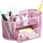 Organisateur de bureau en maille - bureau papeterie organizer - rose - 9 compartiments - tiroir