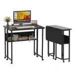 Bureau pliant avec roulettes 80�58�75 cm bureau dordinateur table avec �tag�re multifonction pour maison ...