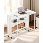 Bureau pliant avec roulettes 80 x 20 cm table d?ordinateur avec station de charge pour petits espaces ...