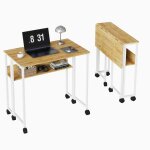 Bureau pliant avec tablette de rangement et roulettes - table d?ordinateur portable 63 cm design compact ...