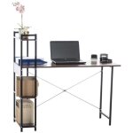 Bureau poe - clp - plateau en mdf - tubes dacier - colonne de rangement - noyer