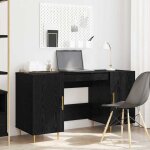 Bureau avec portes en ch�ne noir - wiens - 140x50x75 cm - bois ding�nierie - finition mate - grand espace ...