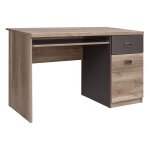 Bureau avec porte et tiroir coloris ch�ne / gris motif �criture - longueur 120 x largeur 65 x hauteur ...