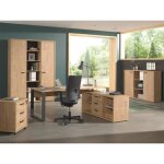 Bureau professionnel droit 150 cm dep ? chne dor et noir ? design robuste