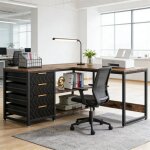 Bureau avec rangement 4 tiroirs et �tag�res bureau d?angle en l 150 cm noyer fonc� pour bureau professionnel ...