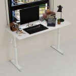 Bureau r�glable manuel (manivelle) assis - debout compact double colonne m�tal & plateau bois blanc