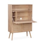 Bureau secrtaire effet bois et cannage 2 portes boheme