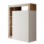 Bureau secr�taire 2 portes contemporain blanc laqu� et aspect bois finition cadiz - arturo
