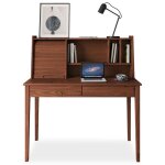 Bureau secr�taire alisa en bois massif avec 2 tiroirs 1 volet 4 niches 114 x 122 x 54 cm couleur ch�taignier ...