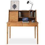 Bureau secr�taire alisa en bois massif avec 2 tiroirs 1 volet 4 niches 114 x 122 x 54 cm couleur ch�ne ...