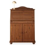 Bureau secr�taire david avec abattant rangement plusieurs �tag�res 2 portes en pin massif brun fonc�