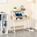 Bureau secr�taire bureau informatique style n�o - r�tro tiroir niche �tag�re m�tal blanc aspect ch�ne ...