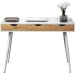 Bureau secrétaire table de bureau informatique moderne avec 3 tiroirs - sogeshome - blanc & teck Bureau secrétaire table de bureau informatique moderne avec 3 tiroirs - sogeshome - blanc & teck