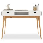 Bureau stefano en pin massif avec 2 tiroirs et 1 niche intgre lasur blanc / chne