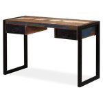 Bureau table meuble travail informatique avec 2 tiroirs bois de recuperation massif 120 cm