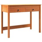 Bureau avec tiroir en pin massif - clarence - 100x50x78 cm - marron - avec 2 �tag�res - durable - design ...