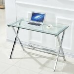 Bureau en verre transparent 110 x 55 x 76 cm usage polyvalent bords arrondis facile � nettoyer