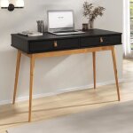 Bureau wanda avec 2 tiroirs en pin massif bureau en bois coloris noir et chne