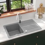 Burke@ gris �vier de cuisine en granite avec �gouttoir r�versible gris 20 kg haute qualit� a229