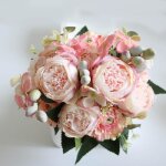 Bouquet de fleurs artificielles - bon mar - rose ple - 5 ttes - 4 bourgeons - 30 cm