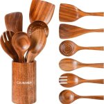 C vaisselle - culinorea - 6 ustensiles de cuisine cuill�res et spatules en bois r�sistantes � la chaleur ...