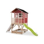 Cabane en bois massif - exit toys - loft 500 - rouge - 329x190x253cm - enfants 3 +