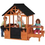 Cabane enfant ext�rieur - aiyaplay - table bancs �vier porte fen�tre et supports de fleurs - bois - 1663x1125x ...