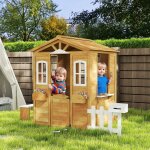 Cabane de jeu pour enfant maison de jardin en bois porte et fen�tres banc boite aux lettres cl�ture de ...
