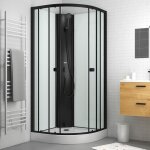 Cabine de douche 1 / 4 de cercle 85x85x200 cm - portes coulissantes - fonds blancs & profils noir ...