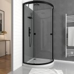 Cabine de douche 1 / 4 de cercle 90x90x207 / 222 cm - receveur bas - fonds gris profilés noir mat - foggy ... Cabine de douche 1 / 4 de cercle 90x90x207 / 222 cm - receveur bas - fonds gris profilés noir mat - foggy ...