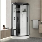 Cabine de douche 1 / 4 de cercle 95x95x218 cm - fonction hammam jets hydromassants led et bluetooth
