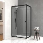 Cabine de douche rectangle 110x80x209 cm - receveur bas - fonds gris profils noir mat - foggy low
