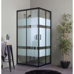 Paroi de douche 70x90 profils noirs mats avec verre srigraphi city
