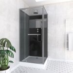 Cabine de douche 90x90cm carre porte pivotante - avec bande effet miroir - square stripe