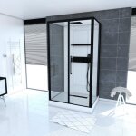 Cabine de douche rectangle 90x115x217cm extra blanc - profils laqu noir mat - ghost rectangle
