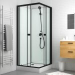 Cabine de douche carrée 80x80x200 cm - portes coulissantes - fonds blancs & profilés noir mat Cabine de douche carrée 80x80x200 cm - portes coulissantes - fonds blancs & profilés noir mat