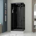 Cabine de douche carrée hydro 90x90x218 cm - porte pivotante - fond & profilés noir mat Cabine de douche carrée hydro 90x90x218 cm - porte pivotante - fond & profilés noir mat