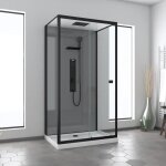 Cabine de douche hydromassante 110x80 receveur bas - fond gris et profils noir mat - grey style low