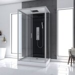 Cabine de douche hydromassante 110x80x215 cm - fond noir et profils gris - black style
