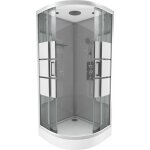 Cabine de douche ronde � bandes laqu�es - gris - 90 x 90 x 230 cm - aurlane - coulissante - verre tremp� ...